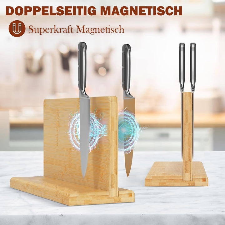 Duscdesp Messerblock Magnetisch Holz Bambus, Doppelseitiger Magnet Messerhalter Messerblock Ohne Mes