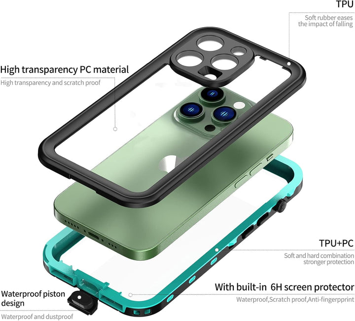 für iPhone 14 Pro Hülle,IP68 Wasserdicht Stossfest Staubdicht Handyhülle mit Eingebauter Displayschu