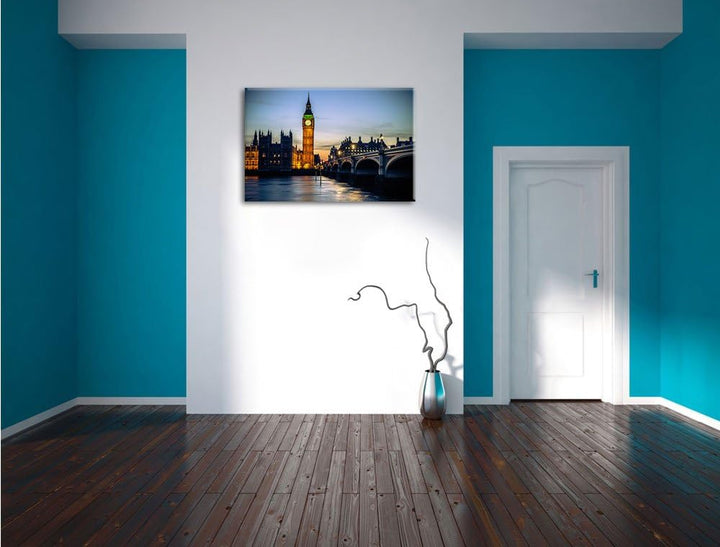 Big Ben bei Nacht, Format: 100x70 auf Leinwand, XXL riesige Bilder fertig gerahmt mit Keilrahmen, Ku