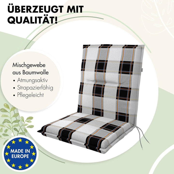 Doppler Auflage für Niederlehner Spot schwarz beige kariert I Gartenstuhl-Polster 100x48x5cm aus Bau