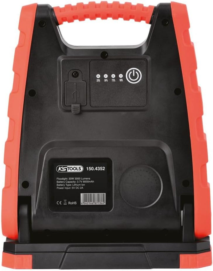 KS Tools, 150.4351, mobiler LED-Projektor, 10 W, 1000 Lumen, IP54, wiederaufladbar über USB-Stecker