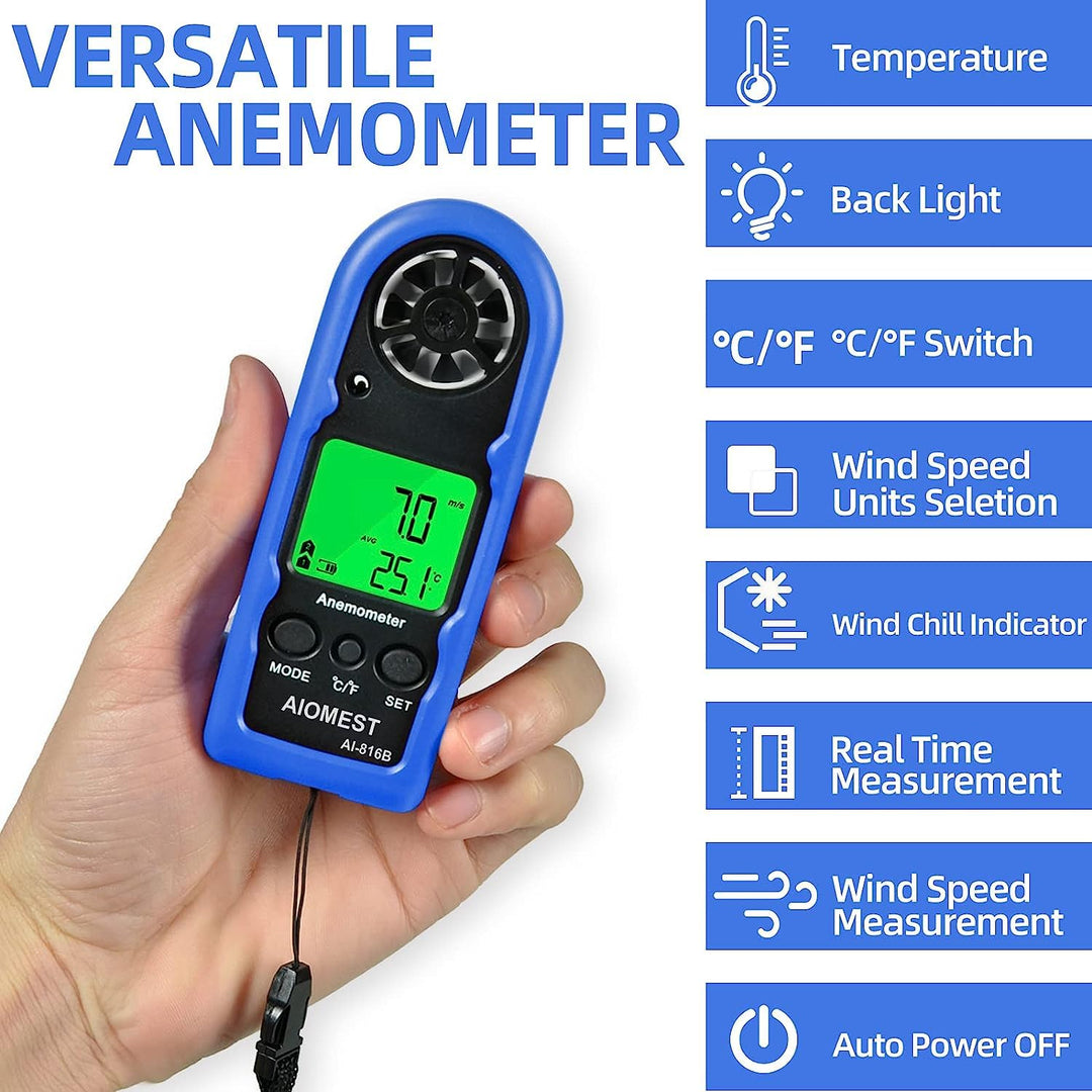 AIOMEST 816B 2er-Pack Digitaler Anemometer, Mini-Hand-Windgeschwindigkeitsmesser zur Messung der Luf