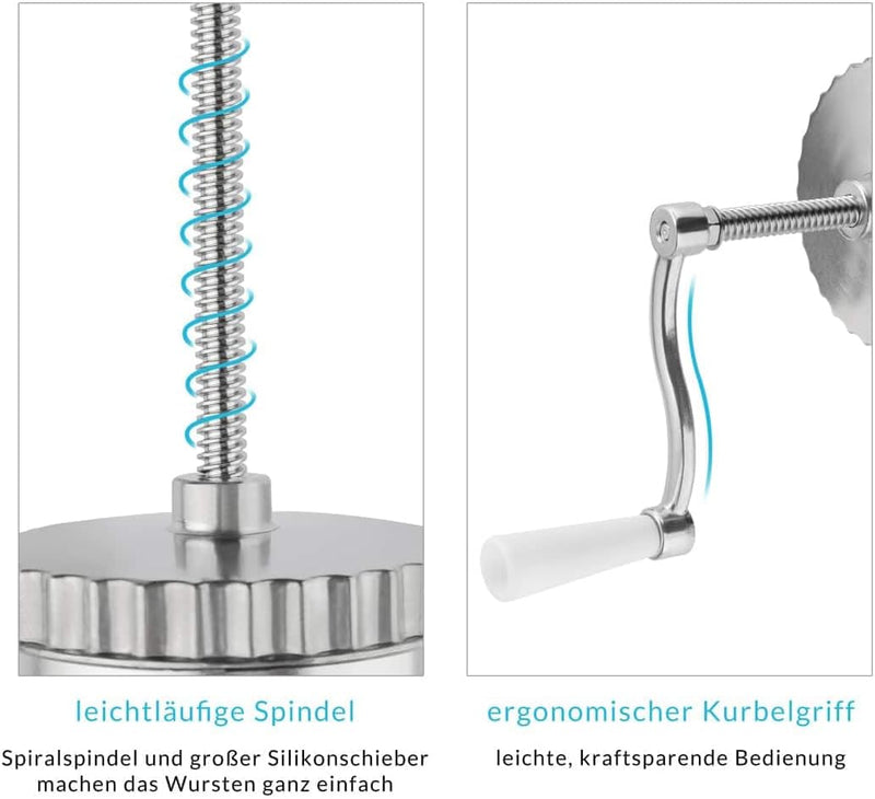 Deuba Wurstfüller Aluminium mit Tischklemme 3 Füllrohre Wurstfüllmaschine Manuell 2,5 kg Füllmenge W