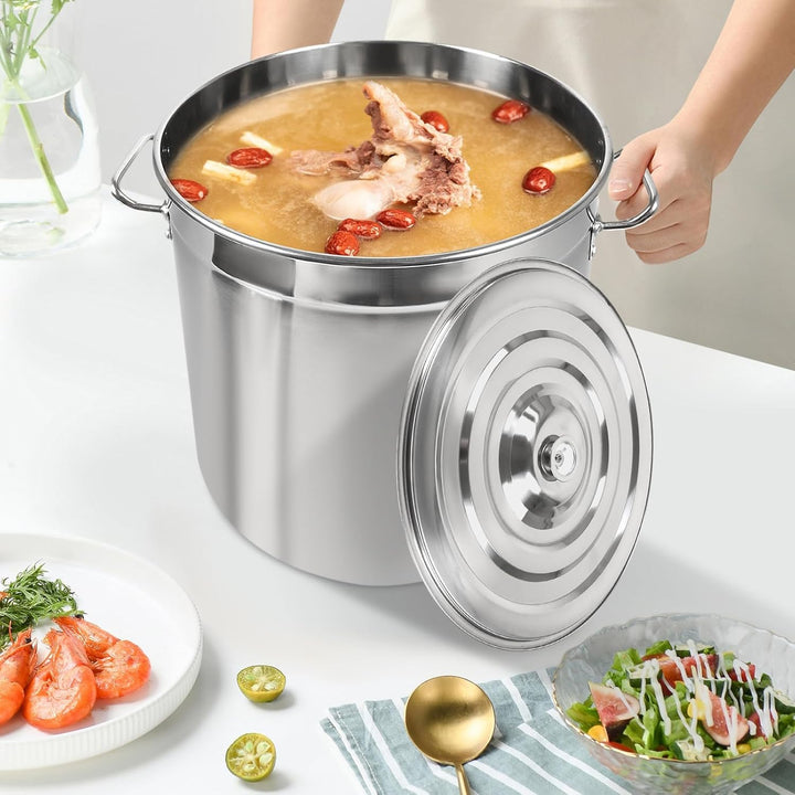 Grosses Catering Kochtopf, 50Liter, Edelstahl Suppentopf mit Deckel, Catering Kochtopf hochtemperatu
