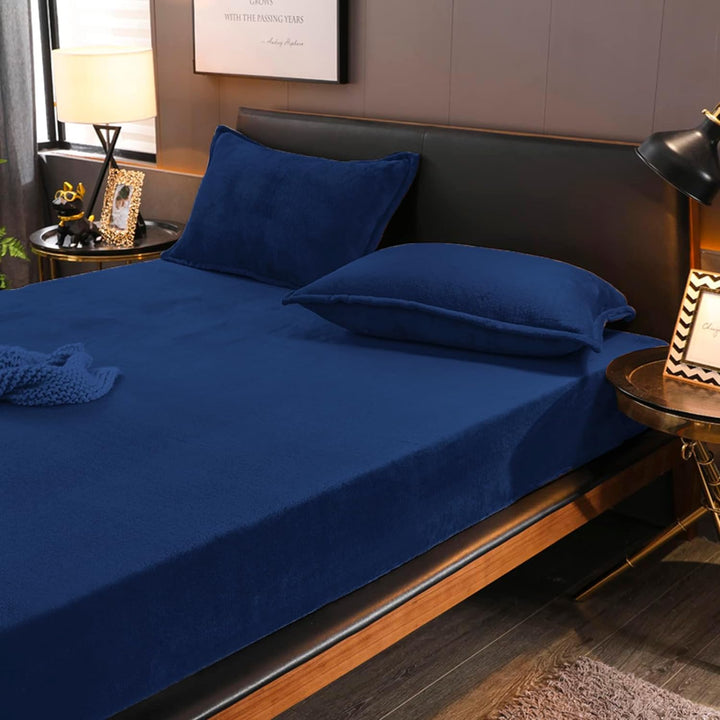 Boqingzhu Flauschige Plüsch Spannbettlaken 180x200cm Blau Dunkelblau Fleece Flanell Cashmere Touch S