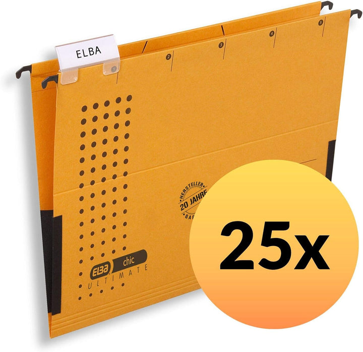 ELBA Hängetasche chic für A4, aus Karton, mit Leinenfröschen, gelb, 25er Pack Hängetaschen gelb 25 S