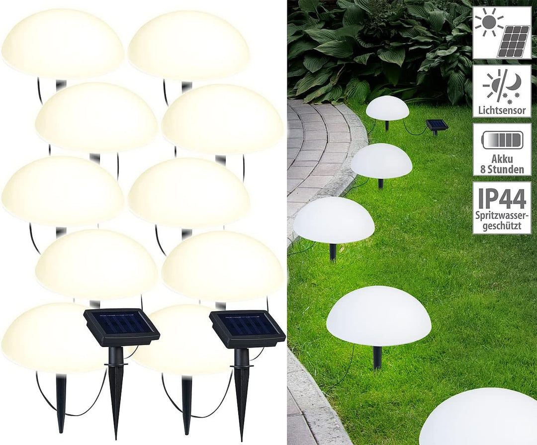 Lunartec Solar Bodenleuchte: Solar-Bodenlichterkette mit 5 warmweissen Halbkugeln, 2er-Set (LED-Lich