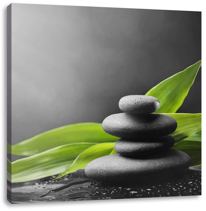 Zen Steinturm schwarz/weiss, Format: 70x70 auf Leinwand, XXL riesige Bilder fertig gerahmt mit Keilr
