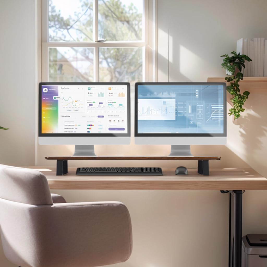 Monitorständer Desk Shelf 100 cm Walnuss | Monitorerhöhung Holz mit modularem Schienensystem | Schre