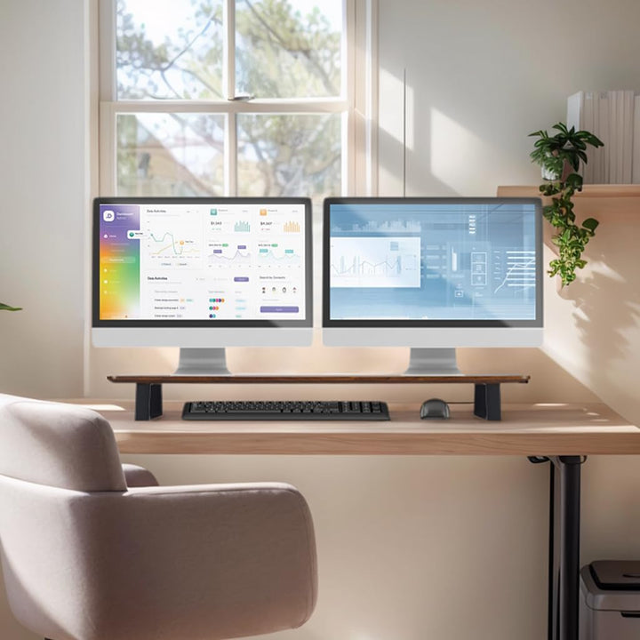 Monitorständer Desk Shelf 100 cm Walnuss | Monitorerhöhung Holz mit modularem Schienensystem | Schre