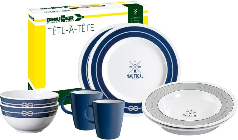 Brunner 0830143N.C8S Campinggeschirr Set für 2 Personen, Tête-À-Tête Nautical, 8-teilig