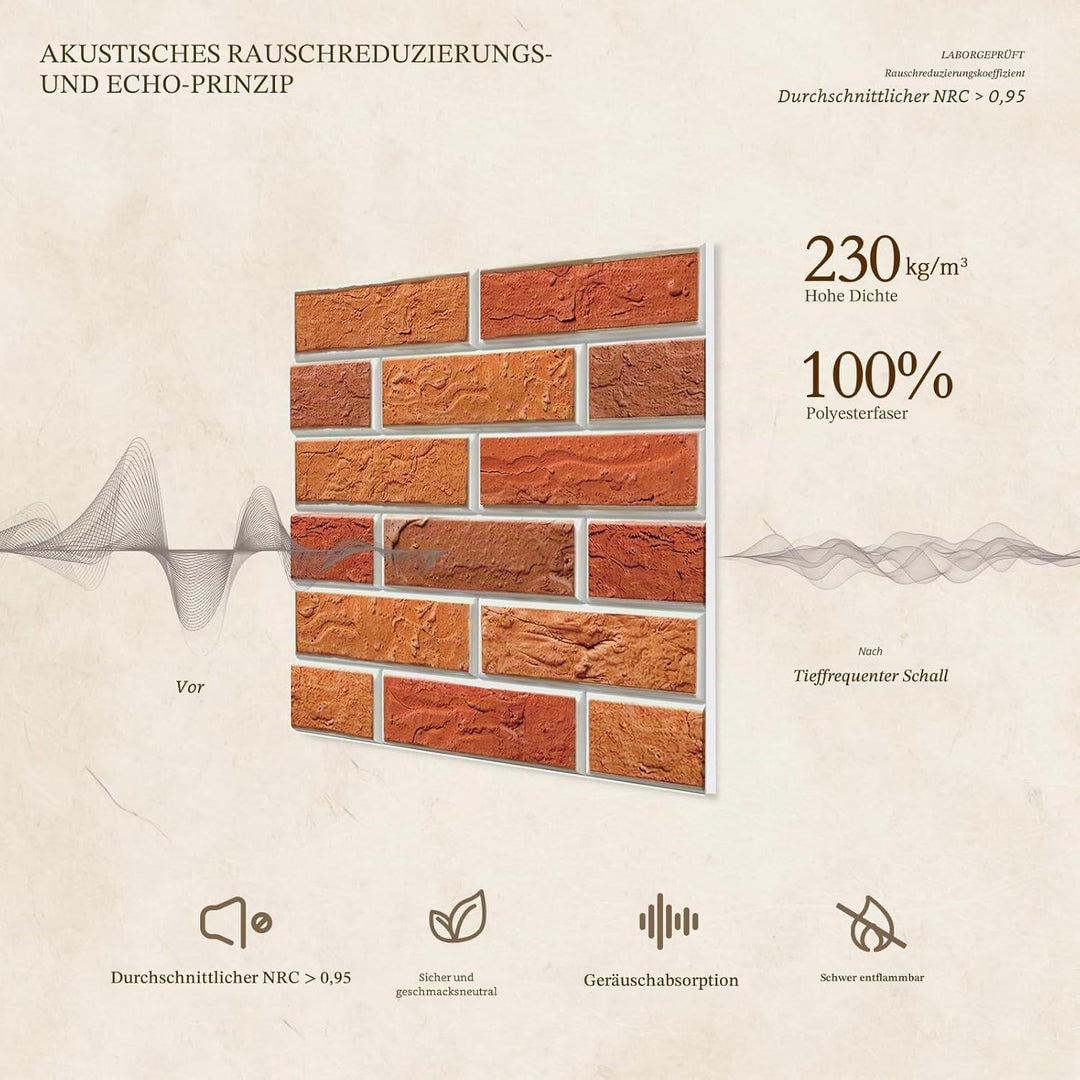 JBER Akustikpaneele, selbstklebend, Ziegelschallschutzplatten, hochdichte Akustikwandpaneele für Auf