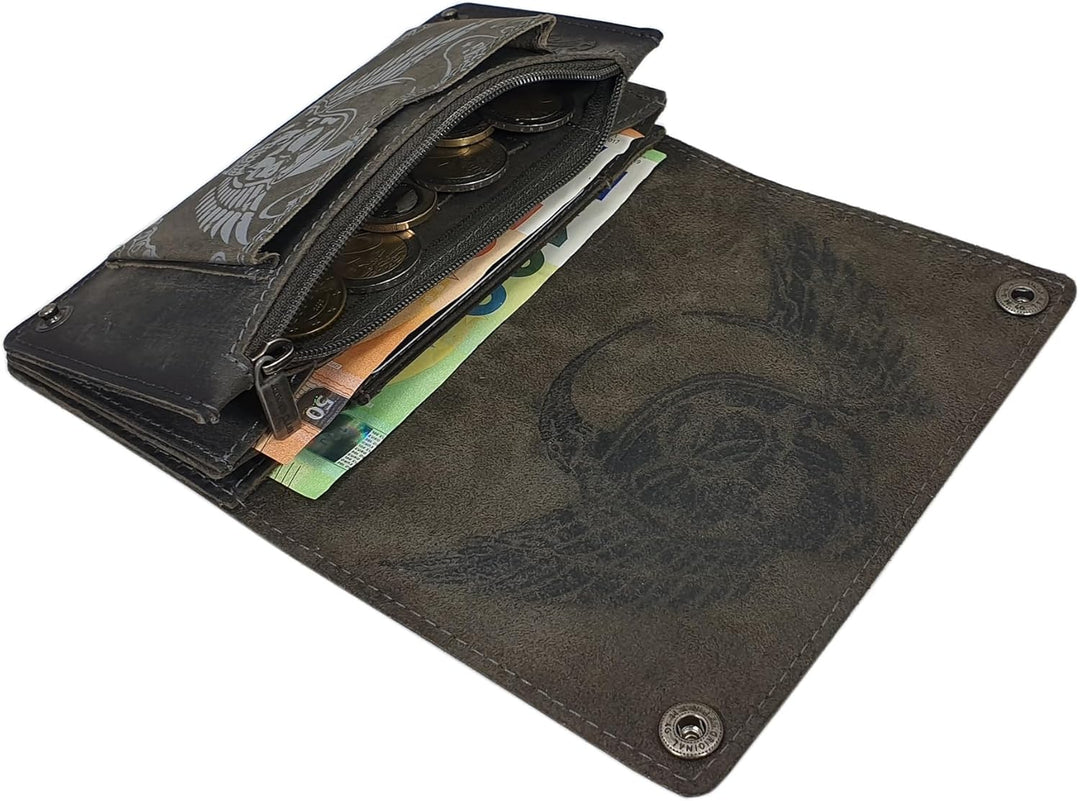 myledershop Echt Büffel-Vollleder Querformat Bikerbörse/Geldbörse/Geldbeutel/Portemonnaie mit Metall