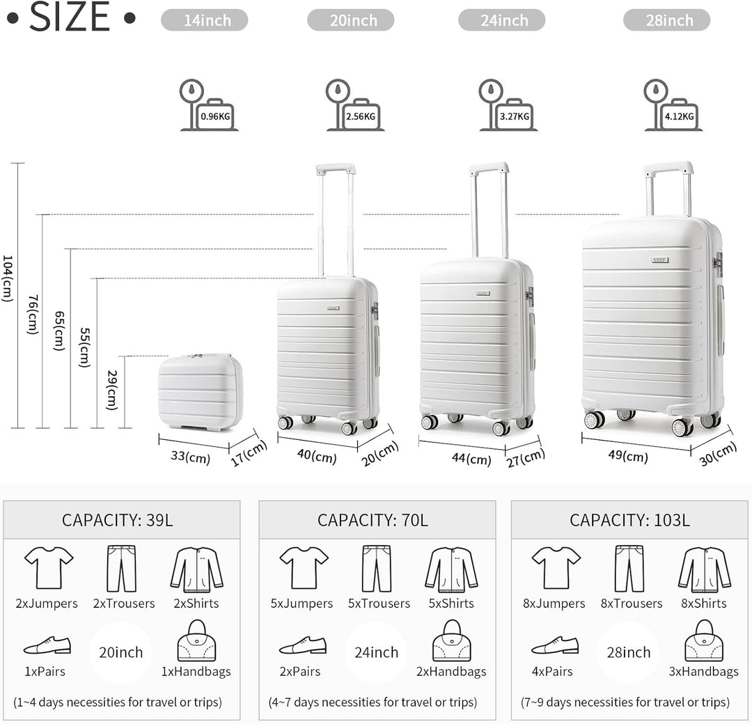 KONO Zwillingsrollen Reisekoffer TSA-Schloss 65cm Trolley Koffer Polypropylen Hartschale Rollkoffer 
