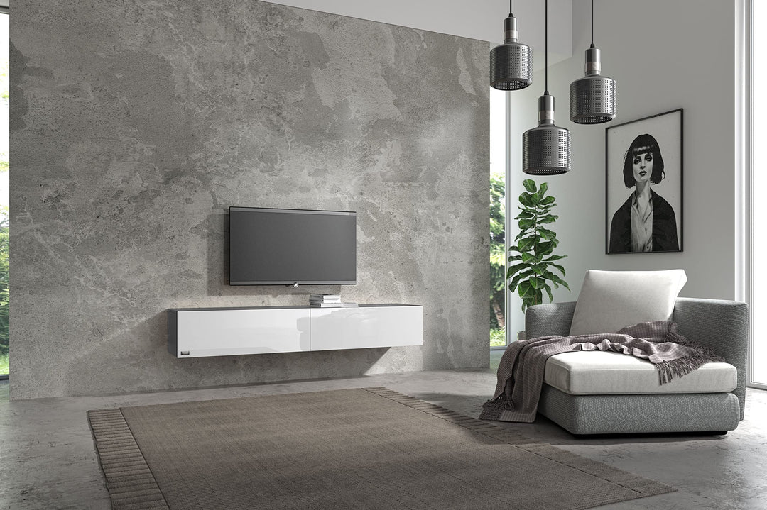 Wuun® TV Lowboard TV Board hängend I 100cm-280cm I Hängeschrank Wohnwand/Somero I Schwarz-Matt/Weiss