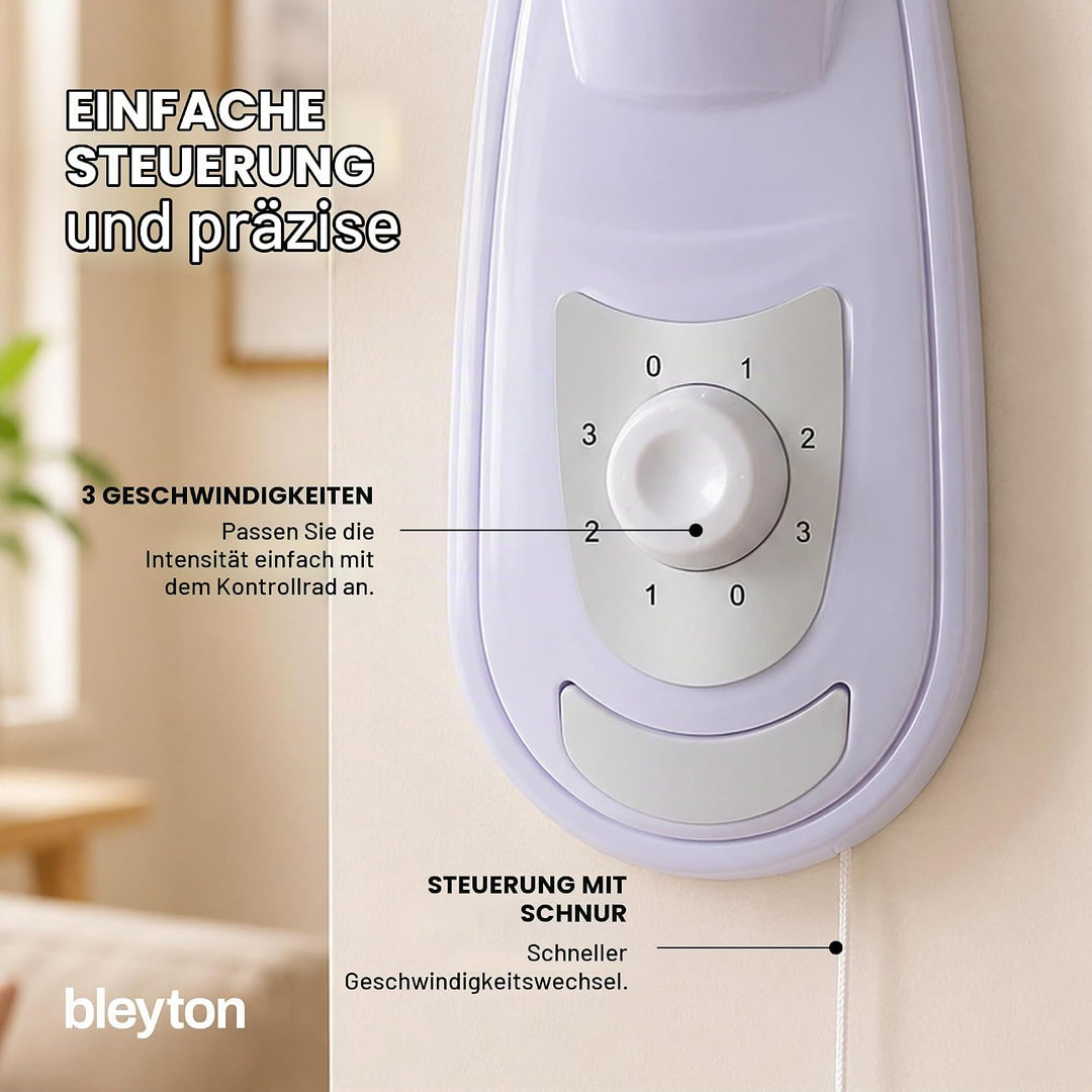 BLEYTON Leiser Wandventilator Weiss 40W CLASSIC WALL | Wandventilator mit Zugschalter, 90° Oszillati