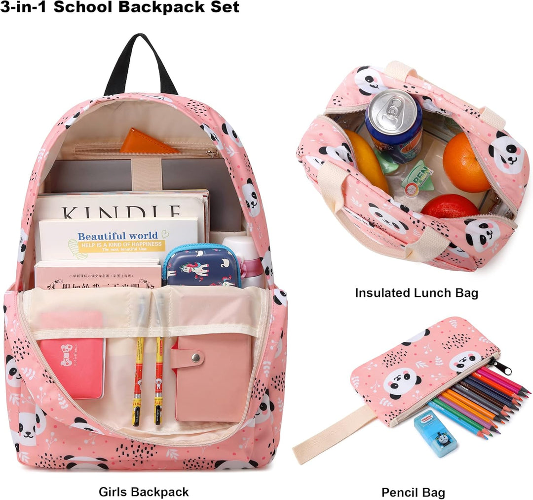 Kouxunt Schulrucksack Mädchen Teenager Rucksack Schule Kinder, 3 Teile Set Schulranzen mit Lunch Tas