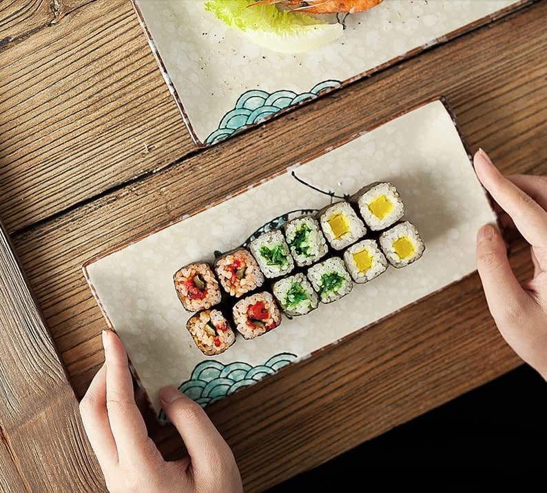 Sushi-Servierplatten im japanischen Stil, Keramik, rechteckig, 4 Stück