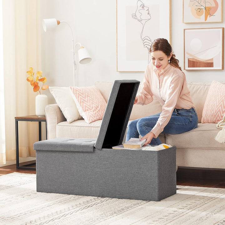 SONGMICS Sitzbank mit Stauraum, Sitztruhe mit Klappdeckel, Aufbewahrungsbox, faltbar, max. statische