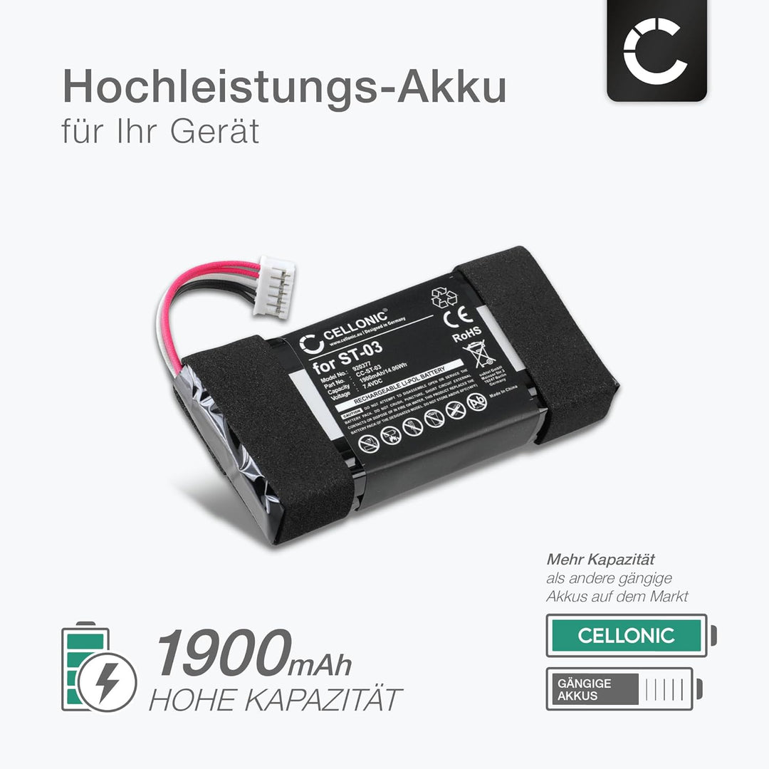 CELLONIC 1x Akku für Lautsprecher Kompatibel mit Sony SRS-X33, ST-03 - (1900mAh, 3.7V)