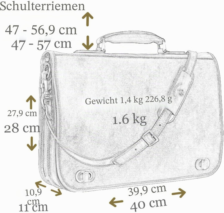 Time Resistance Leder Aktentasche Handgefertigte Umhängetasche Laptop Tasche für bis zu 15 Zoll Lapt