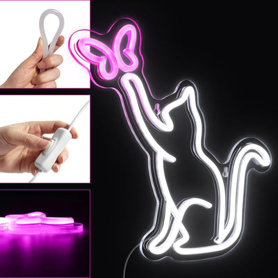 Neon Katze Schild Wanddekoration Schmetterling Neonschild Usb Neonlicht Party Leuchtreklame für Gesc