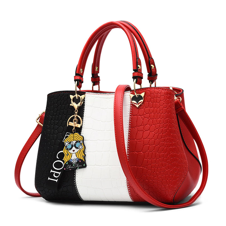 DIRRONA Damen Handtasche – PU Leder Handtasche mit Farbblock-Design und elegantem Anhänger, stilvoll