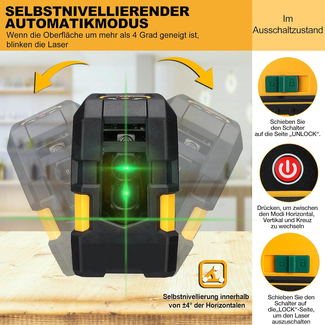 PREXISO Kreuzlinienlaser mit Stativ Grün 30m, Selbstnivellierend Linienlaser mit Dualem Lasermodul,