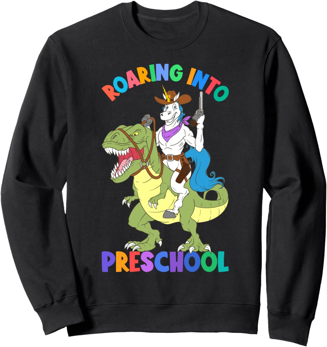 Roaring Into Vorschul-Einhorn auf Dinosaurier Back To School Sweatshirt