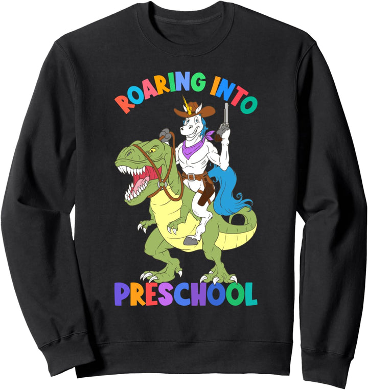 Roaring Into Vorschul-Einhorn auf Dinosaurier Back To School Sweatshirt