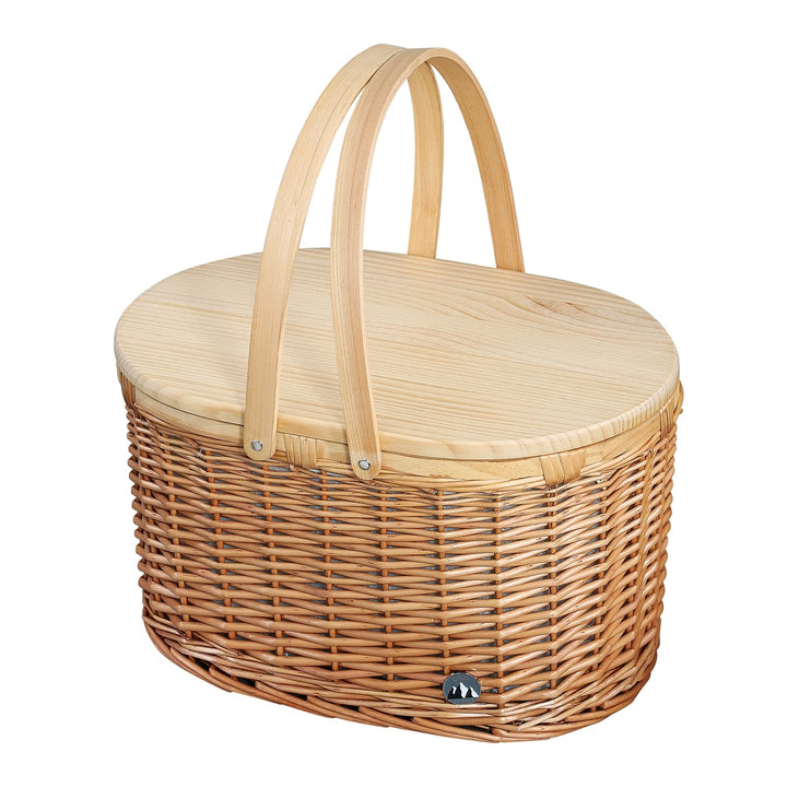 cilio Picknick-Korb Ancona, Für 4 Personen, Geflochtener Korb mit Deckel aus Kiefernholz, Picknickko
