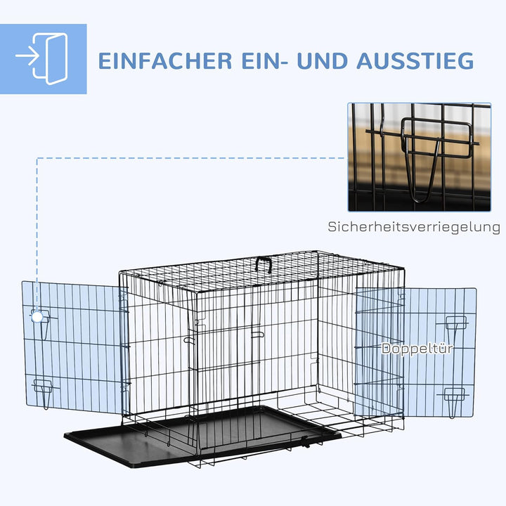 PawHut Hundekäfig Transportkäfig Drahtkäfig Hundebox Transportbox Reisebox mit 2 Türen Schwarz 91x61