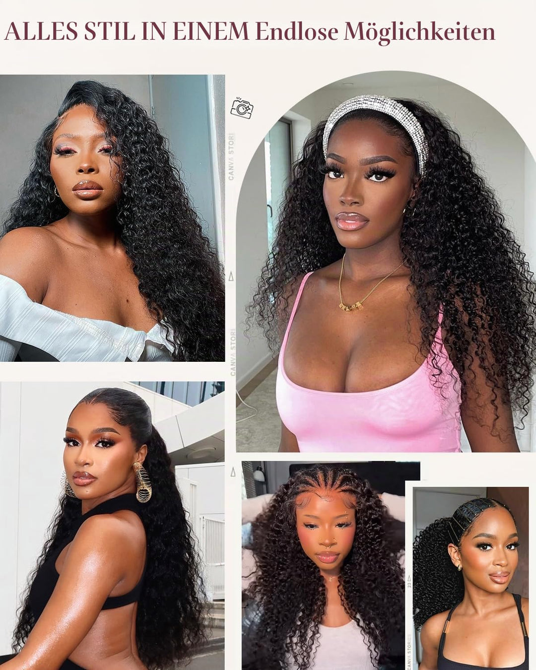 Tunfine Curly Half Wig Echthaar perücke 200 Dichte Water Wave 3 in 1 Seamless Flip Over Wigs Perücke