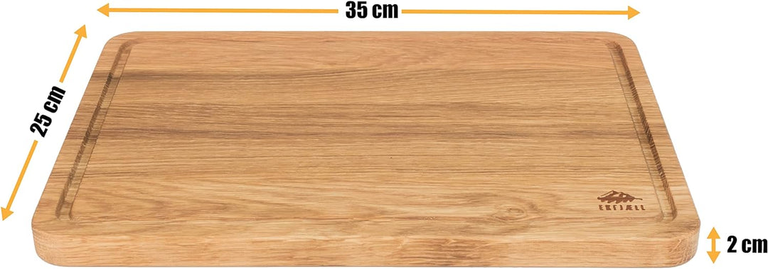 EKFJAELL Premium Schneidebrett Eiche mit Saftrille 35 x 25 x 2 cm, antibakteriell & Hartwachs-Schich