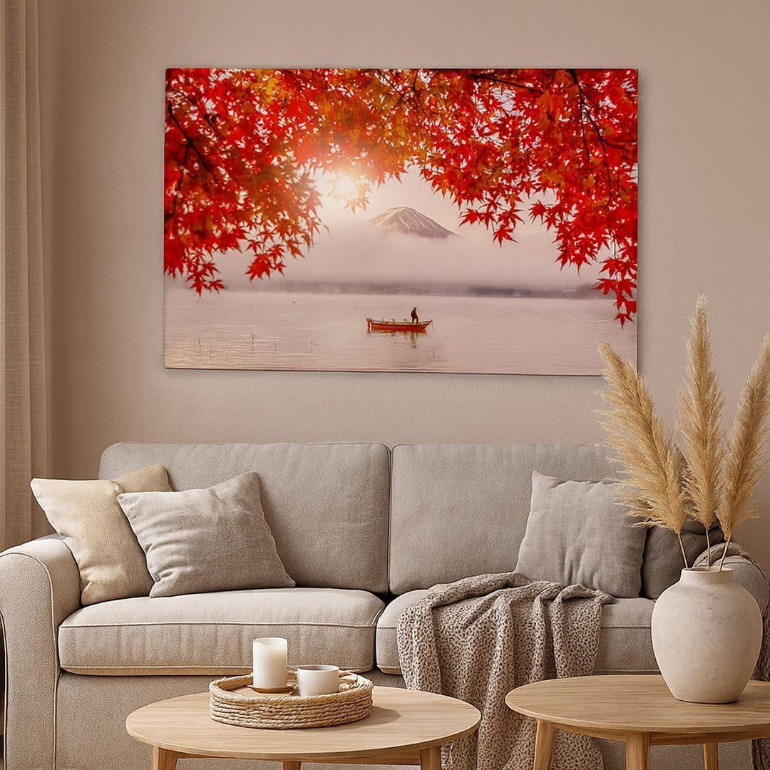 ARTTOR Bilder auf Leinwand Vulkan See Leinwandbild mit Rahmen 70x50cm Wandbilder Dekoration Wohnzimm