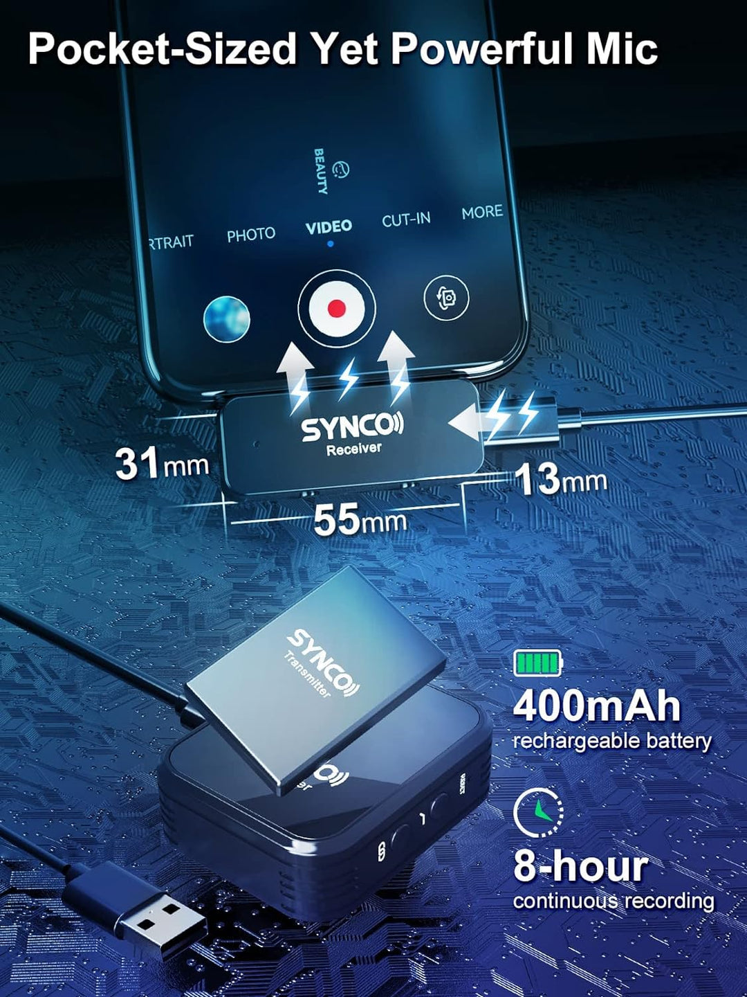 SYNCO Wireless-Lavalier-Smartphone-USB-C-Mikrofon 9 kreativ Soundeffekt 2.4GHz 150m Audioübertragung