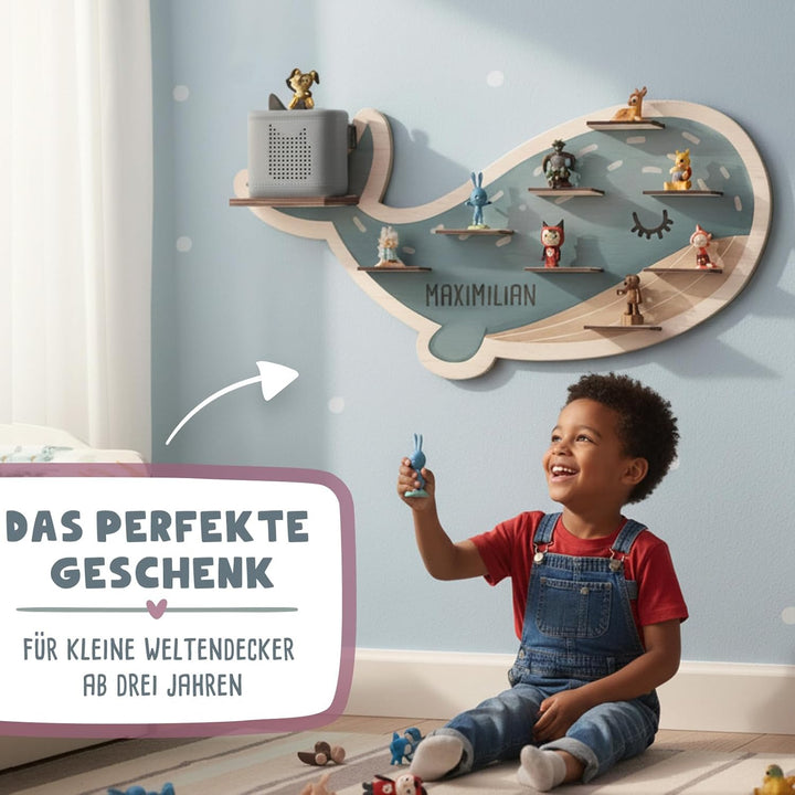 hellomini Personalisiertes Tonie Regal Jungen - Toniebox Regal mit Wunschnamen fürs Kinderzimmer - R