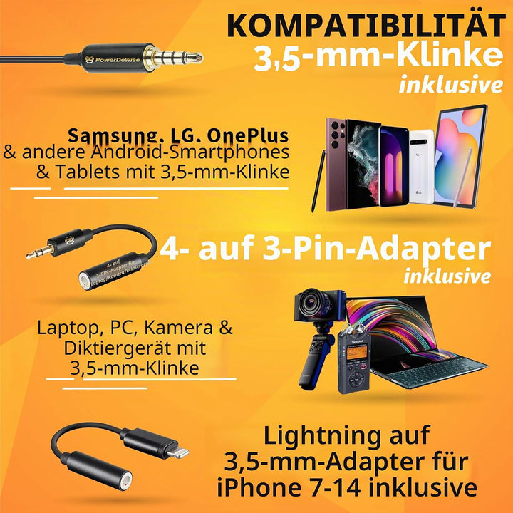 Professionelles Lavalier-Mikrofon mit Adapter, kompatibel mit iPhone – Ansteckmikrofon für iPhone 5
