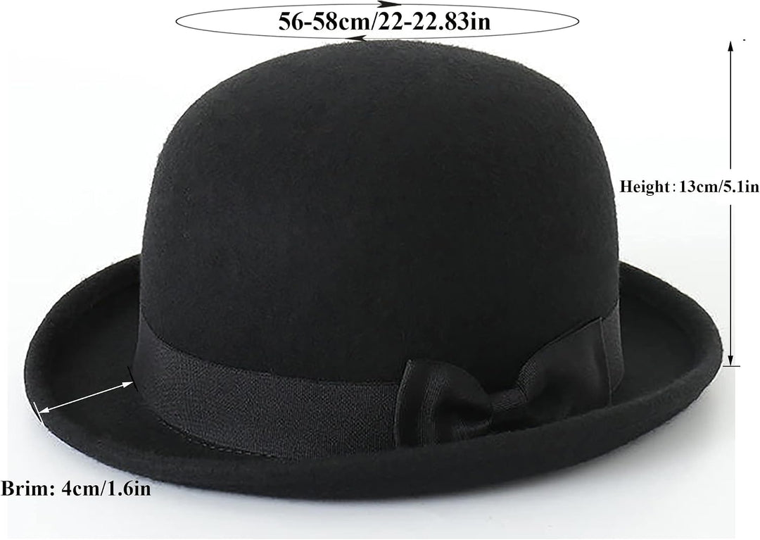 CXQRR Black Bowler Derby Hat Short Rolled Brim Fedora Hat for Men and Women M Schwarz, M Schwarz