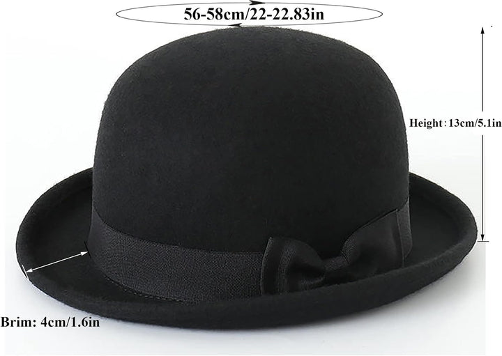 CXQRR Black Bowler Derby Hat Short Rolled Brim Fedora Hat for Men and Women M Schwarz, M Schwarz