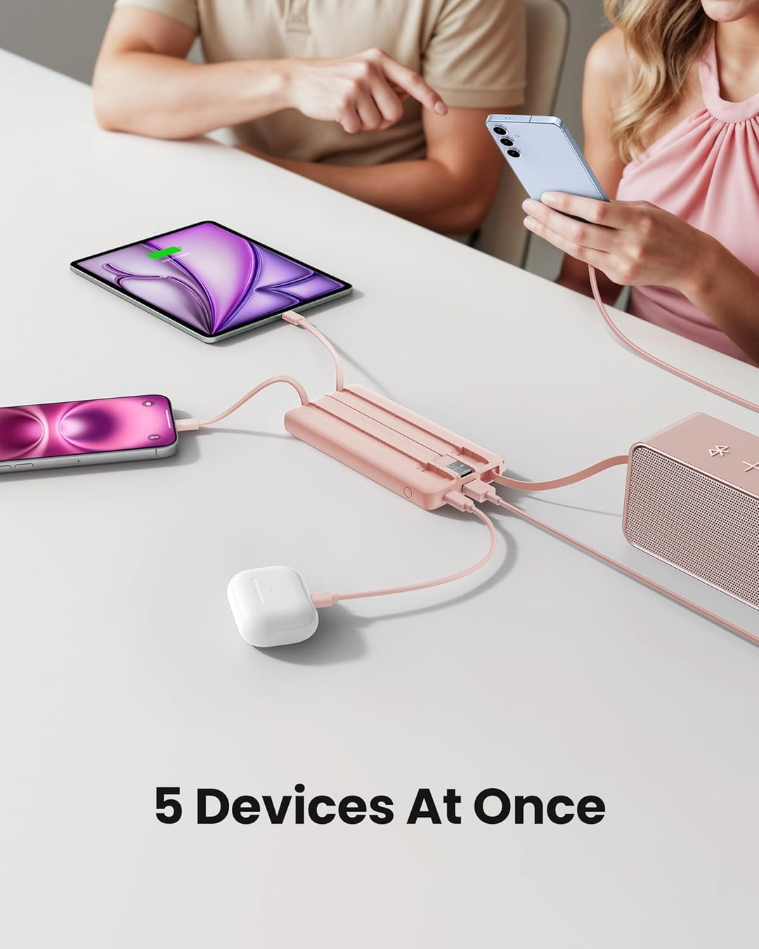 10000mAh Powerbank mit Ladekabel, Tragbares Ladegerät USB C, 5 Ausgänge 2 Eingänge LED Display Exter