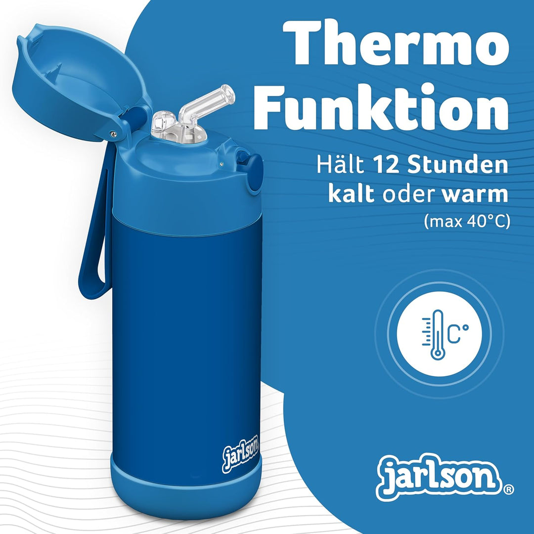 Jarlson® Trinkflasche Kinder Edelstahl Charli [MIT STROHHALM] - Thermosflasche Auslaufsicher - Therm