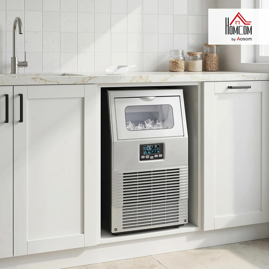 HOMCOM Kommerzielle Eiswürfelmaschine 30kg/24H Eismaschine mit digitaler Steuerung, Eisportionierer,