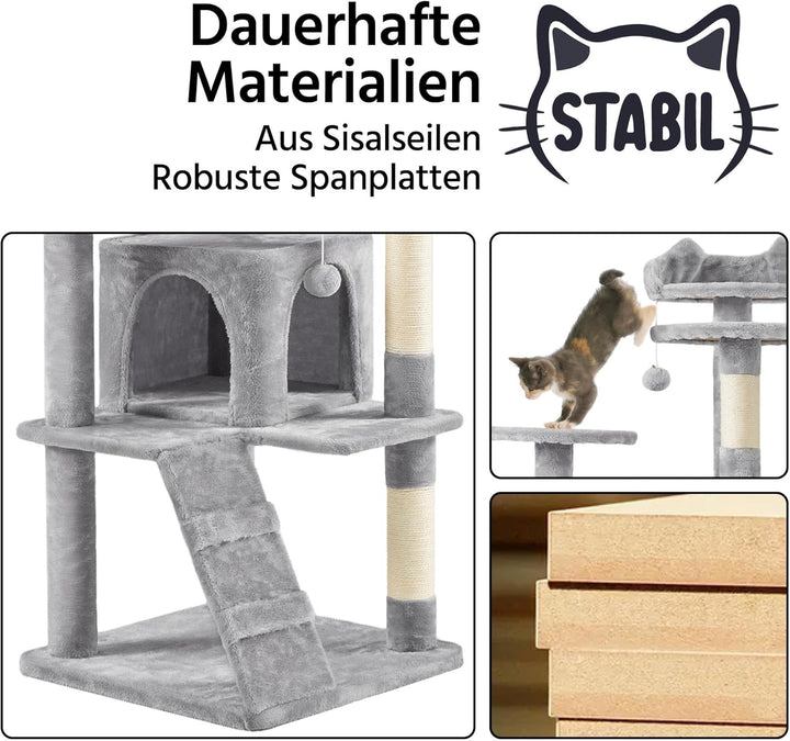 Yaheetech 178 cm Kratzbaum gross Stabiler Katzenbaum mit 2 Höhlen hellgrau | FSC-zertifizierte Spanp