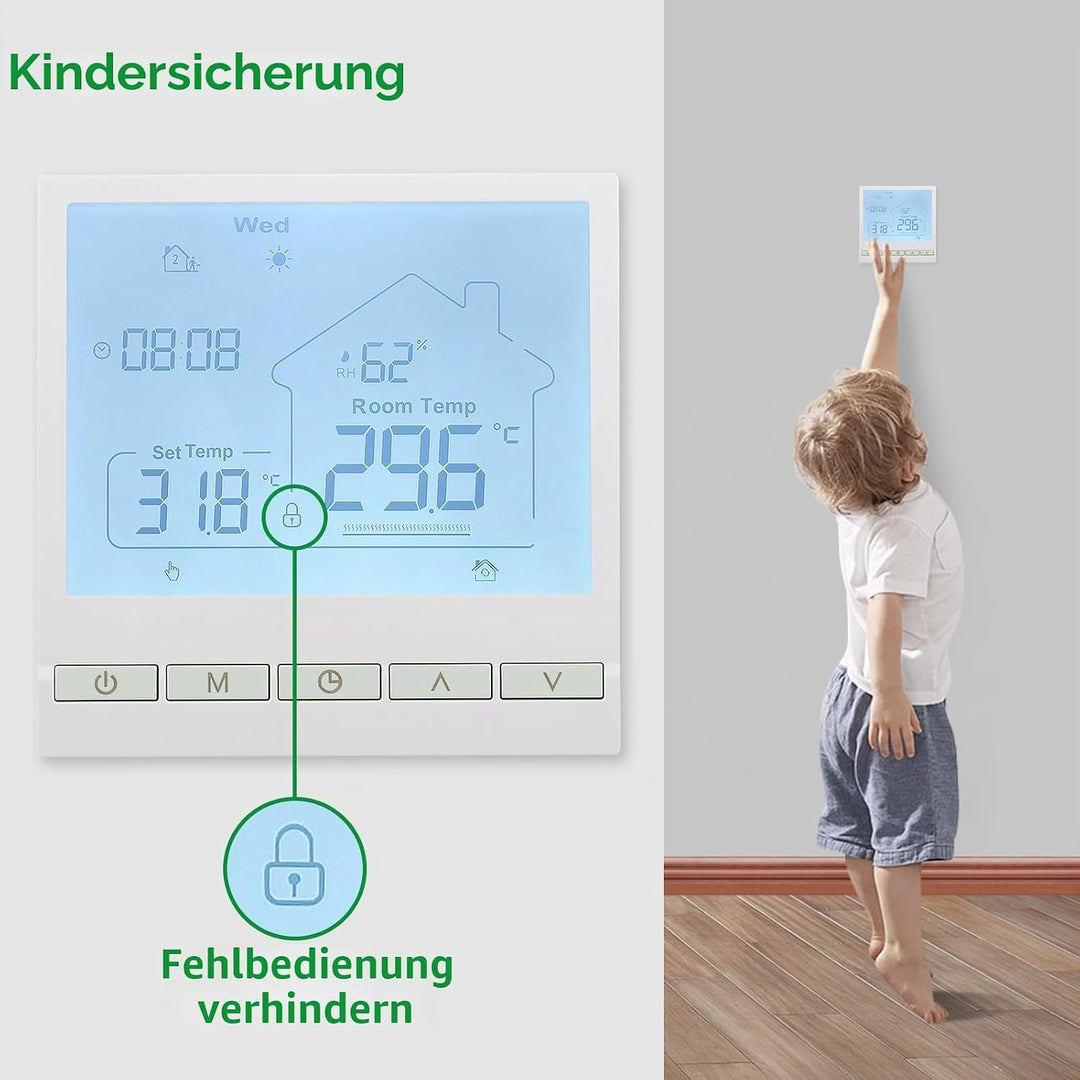 Wengart Digitaler Thermostat WG905,Anzeige der Luftfeuchtigkeit im Innenbereich Programmierbarer The