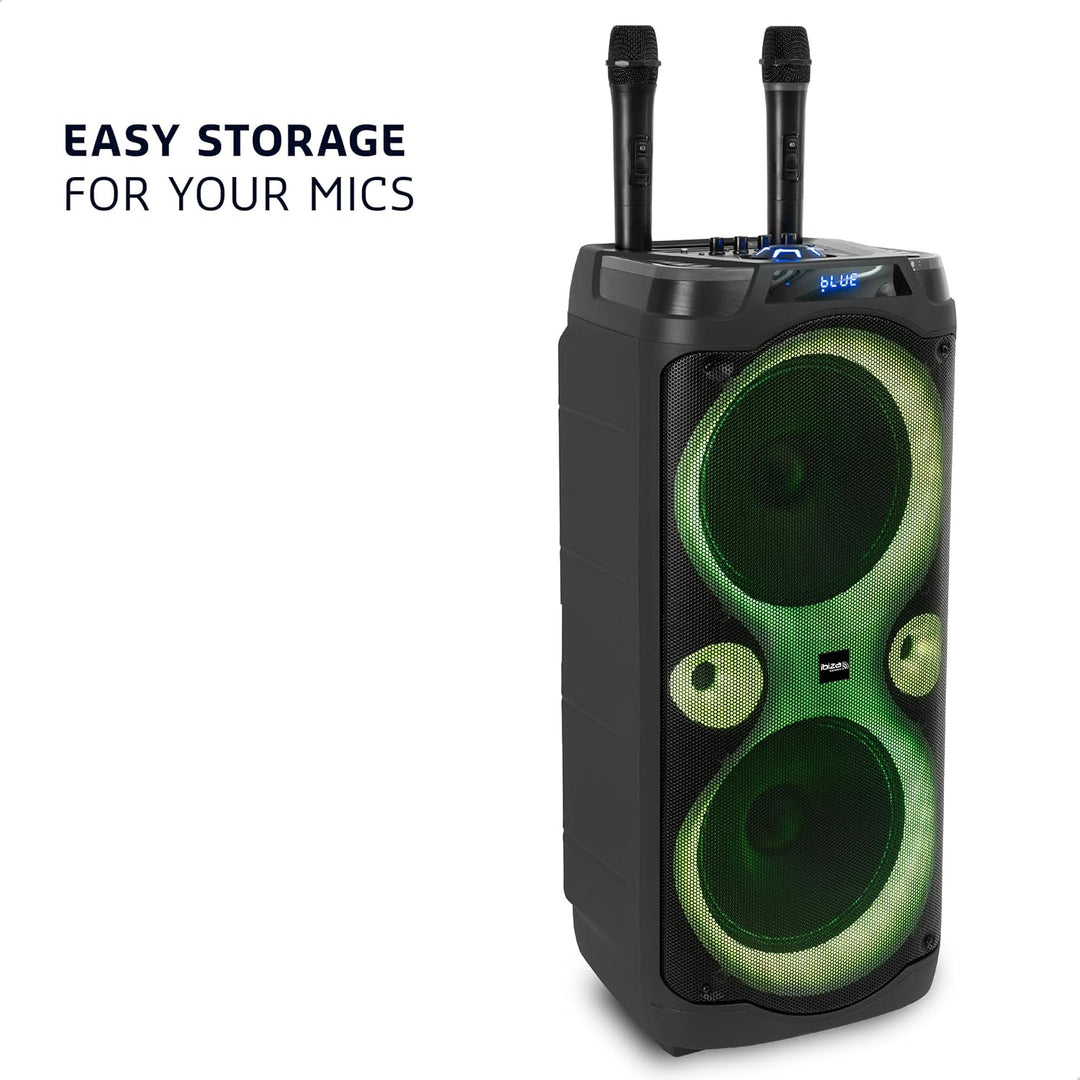Ibiza - Columba-Karaoke - Bluetooth-Karaoke-Lautsprecher mit 2 kabellosen Mikrofonen - Stimmverzerre