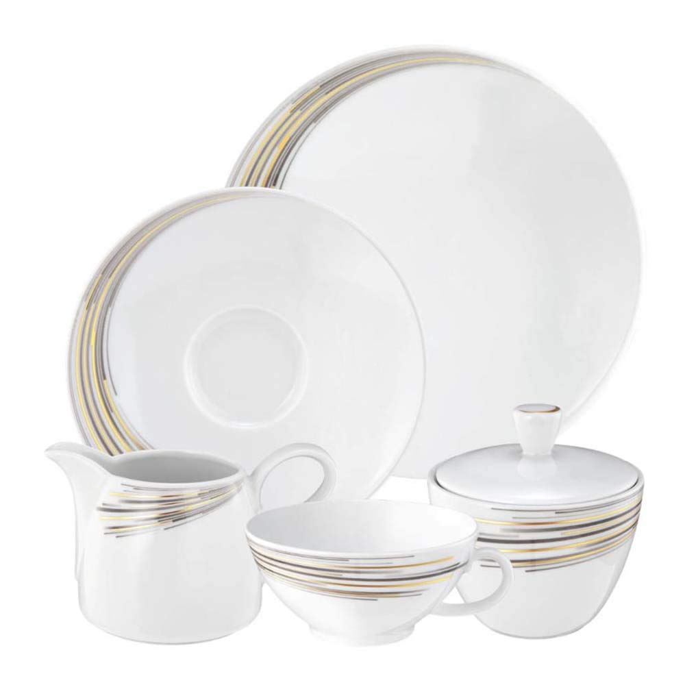 Seltmann Weiden 001.737637 Fashion Boston Teeservice 20-teilig, Hartporzellan, Schwarz/Gold