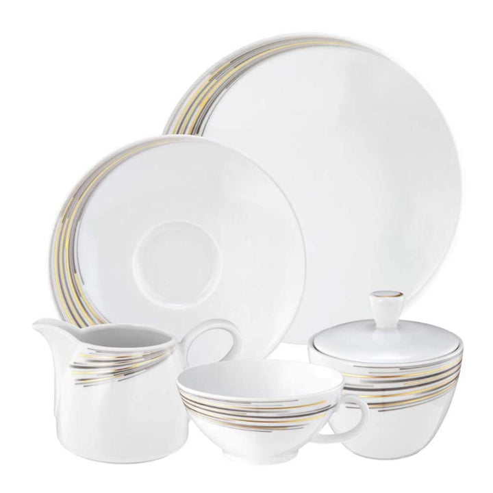 Seltmann Weiden 001.737637 Fashion Boston Teeservice 20-teilig, Hartporzellan, Schwarz/Gold