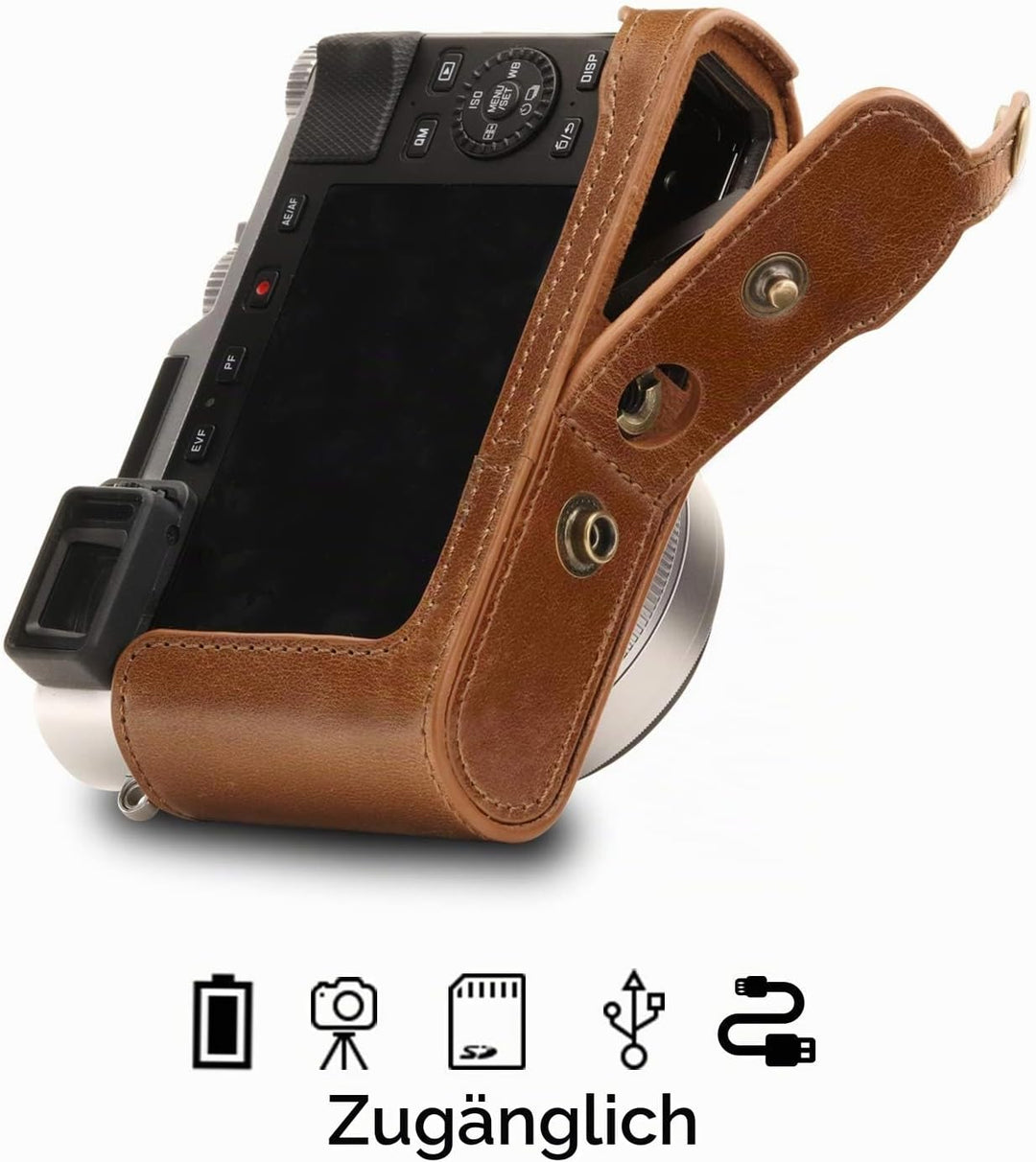 MegaGear MG1606 Leica D-Lux 7 Ever Ready Echtleder Kamera-Case mit Trageriemen - Braun, Braun