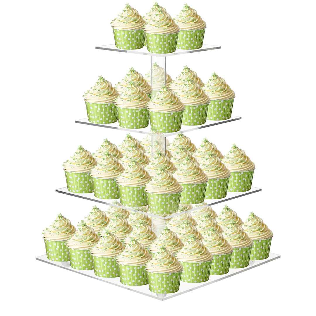 Ecoseao Cupcake-Ständer mit 4 Etagen, transparent, quadratisch, aus Acryl, Dessert-Turm für Hochzeit